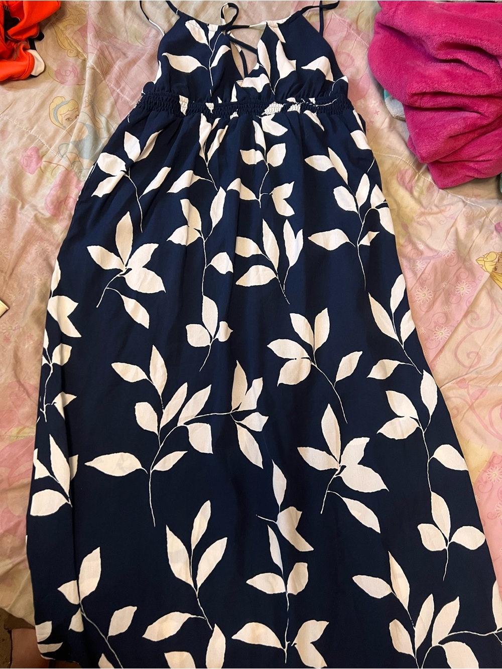 Navy and White Leaf Print Dress